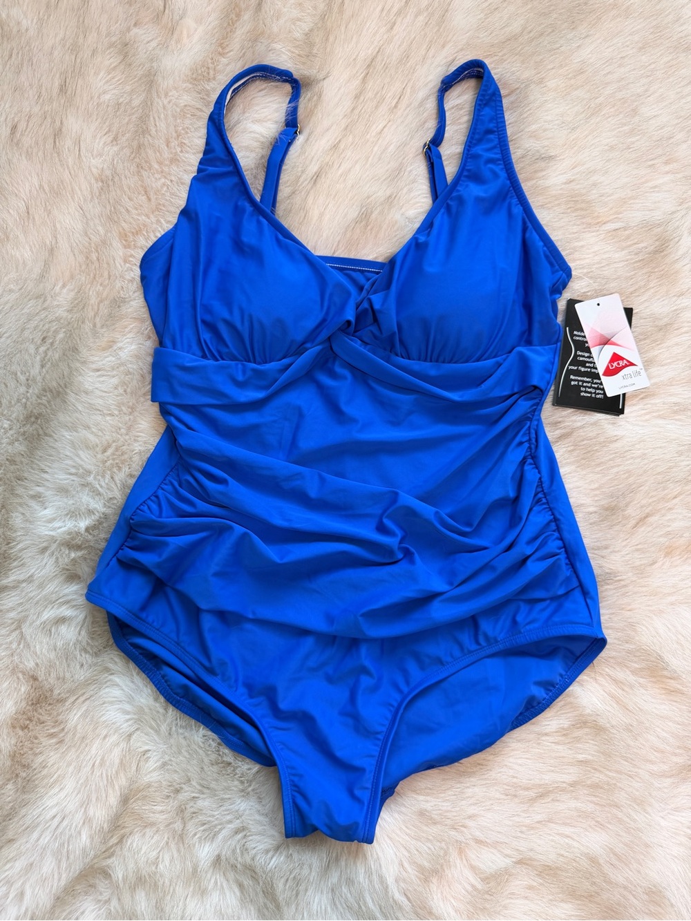 Maxine of Hollywood Swimsuit Womens 18 Blue NWT Solid Twist Maillot One Piece